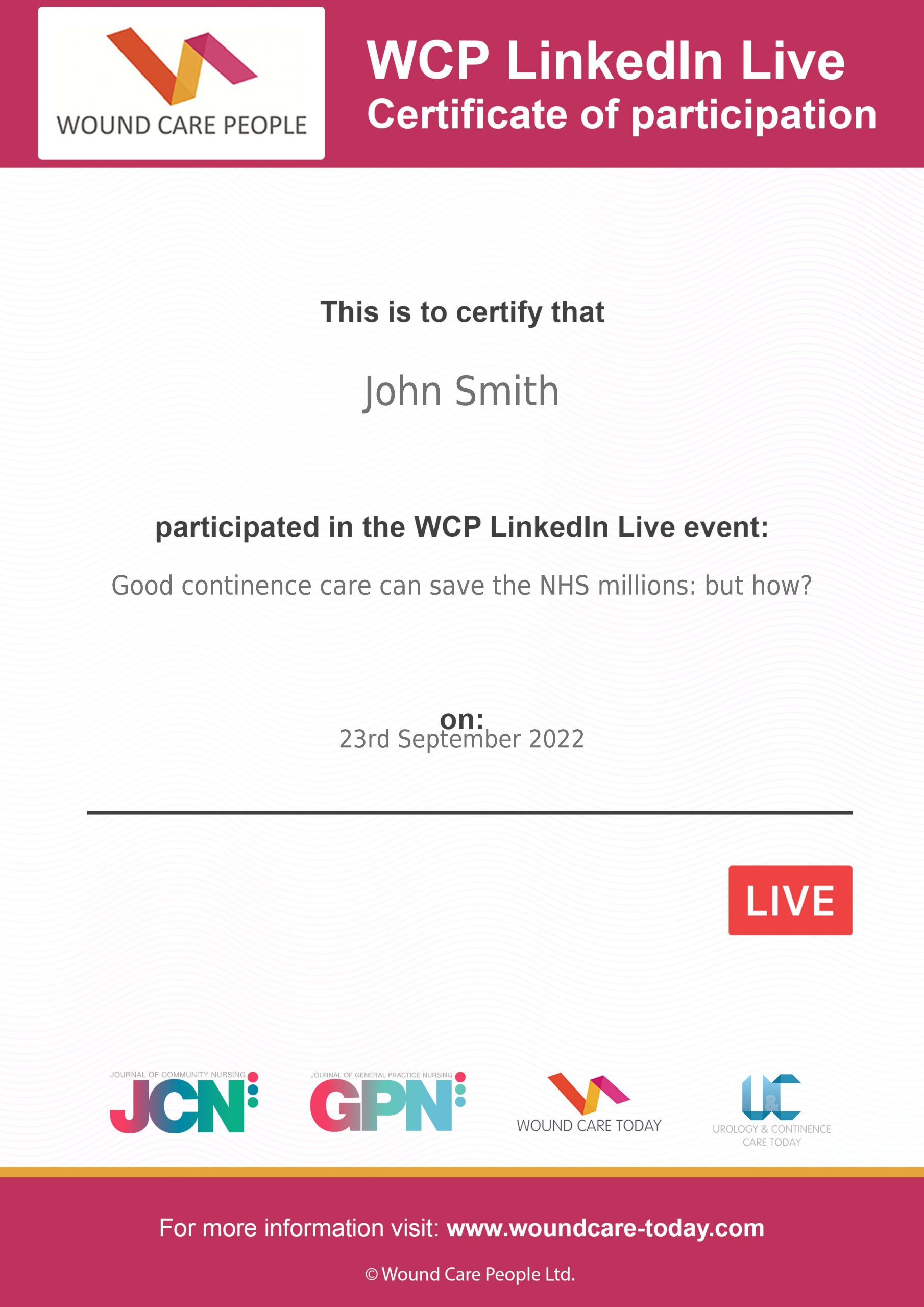 Certificate example